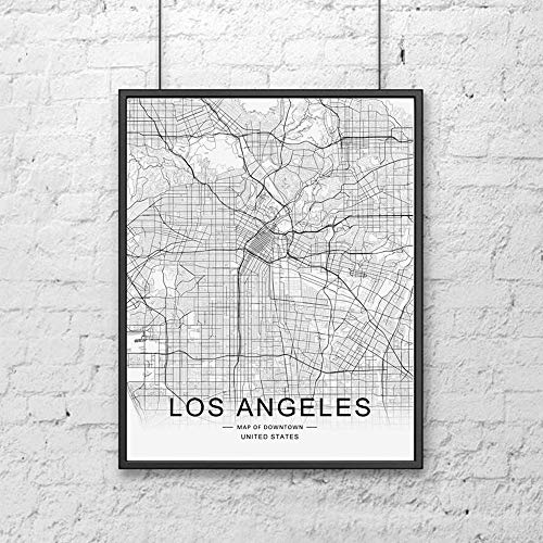 Los Angeles City Downtown Map Wall Art Los Angeles Street Map Print Map Decor City Los Angeles Road Art Black And White City Map Office Wall Hanging 8X10 Inch No Frame #TOP2