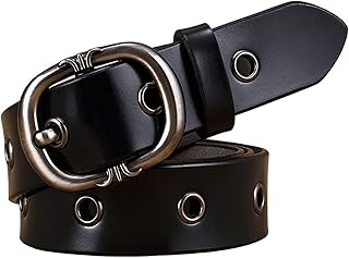 Msuiiixcccc Metal Hollow Genuine Leather Belts for Women Pin Buckle Belt Woman Cow Skin Width 2.8 cm (Color : Brown Size : 105 cm) (Black 105 cm)