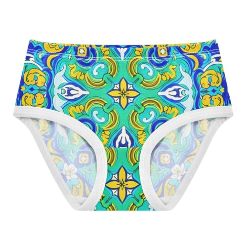 Artistic Toddler Underwear Custom 2t Cotton Little Girl Panties Painted Ornate Teal Blue Yellow Underpants Briefs