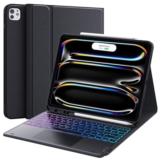 Earto Clavier iPad Pro 12.9, Rétroéclairage DIY 7 Couleurs, Smart Touchpad pour Coque Clavier iPad Pro 12.9 6e/5e/4e/3e Génération, Détachable sans Fil Clavier iPad Pro 12.9 2022 AZERTY, Noir