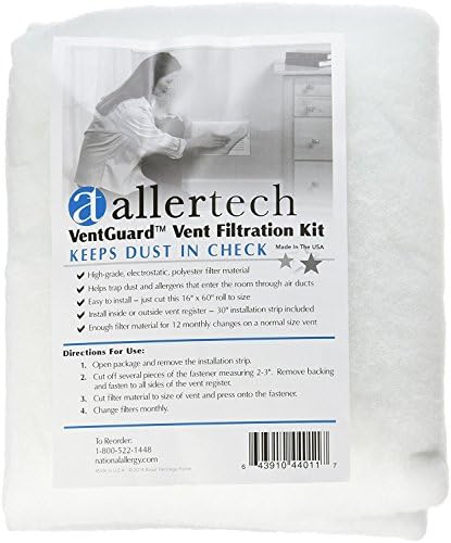 Allertech VentGuard Electrostatic Filtration Kit - 16" x 60" Roll - 2 Pack - Air Vent Filter Guard - Electrostatically Charged Dust Control - HVAC Intake Registers & Grilles Cover - Hook & Loop Strip