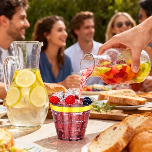 Image of 50 Pcs Gold Black Plastic Cups,9Oz Clear Disposable Cups with Gold Rim,Heavy Duty Clear Disposable Plastic Cocktail Glasses Tumblers Wine Cup for Party,Wedding,Birthday,Christmas
