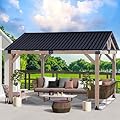 CHARMELEON Gazebo Wooden 10x12 FT – Hardtop Metal Roof Cedar Gazebo with Wood Frame – Patio Gazebo for Outdoor– Gable Roof Pavilion Gazebo para Patio, Backyard, Deck, Lawn and Garden