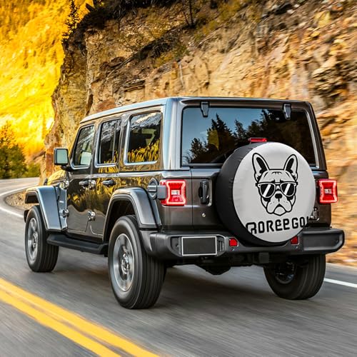Image of Bilisin Spare Tire Cover with French Bulldog Waterproof RV Wheel Cover with Funny Puppies Universal for Trailers Jeep SUV Truck Camper Travel 15 Inches