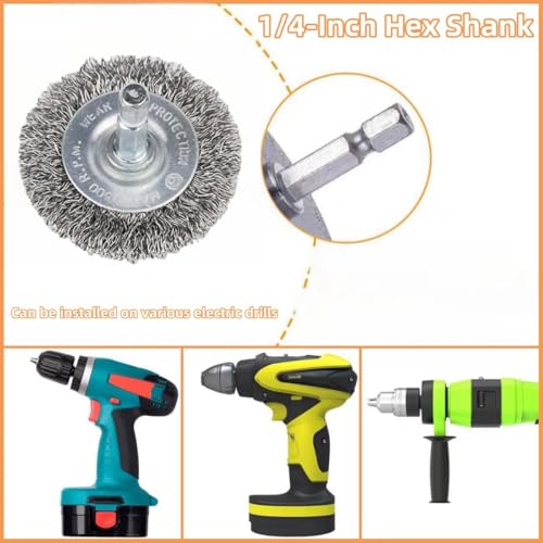 Image of 10 Pack Wire Brush for Drill, Carbon Steel Wire Wheel Brush, Cup Brush, Pen Brush Set with 1 /4-Inch Hex Shank for for Cleaning Rust, Stripping and Abrasive