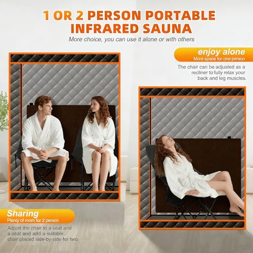 Smartmak Portable Infrared Sauna, 1-2 Person Oversize Infrared Sauna Box, Personal Indoor Home Dry Sauna Tent, with Adjustable Folding Chair, Remote Control, LED Light by Smartmak - Image 4
