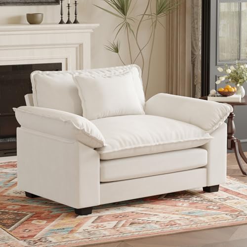 HUSFU 49.5'' W Oversized Accent Chair, Cloud Sofa Chair with Deep Seat and Extra Wide Armrests, Comfy Reading Armchair for Bedroom, Living Room, Beige
