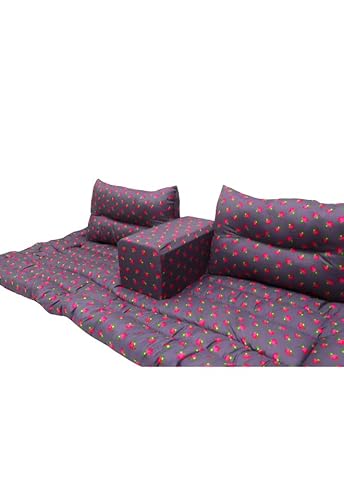 طقم جلسة أرضية فاخر ٤ في ١ – مجلس عربي تراثي، طقم كنب أرضي، مفروشات للمجالس والاستراحات (رصاصي)