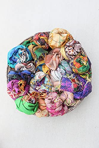 Royal Craft 1 Piece Vintage Silk Kantha Embroidery Scarf Indian Hand Stitched Beautiful Scarves, Assorted, 18X72 Inches2
