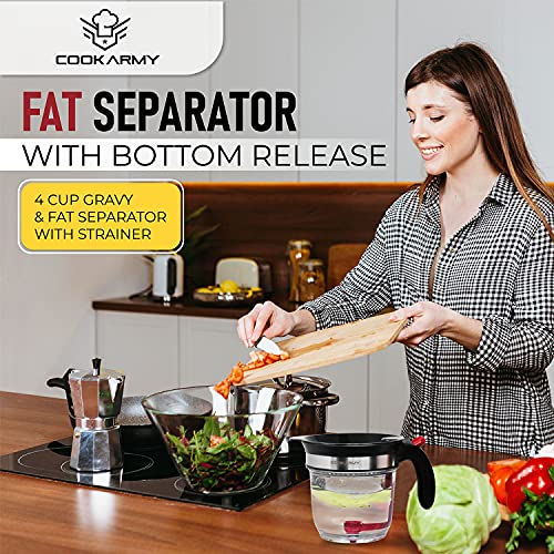 Cook Army Fat Separator With Bottom Release – 4 Cup Kitchen Grease Separator For Gravy, Oil, Soups, Stew – Our Cooking Gravy Separator Strainer Includes A Multifunctional Vegetable Y Peeler #TOP6