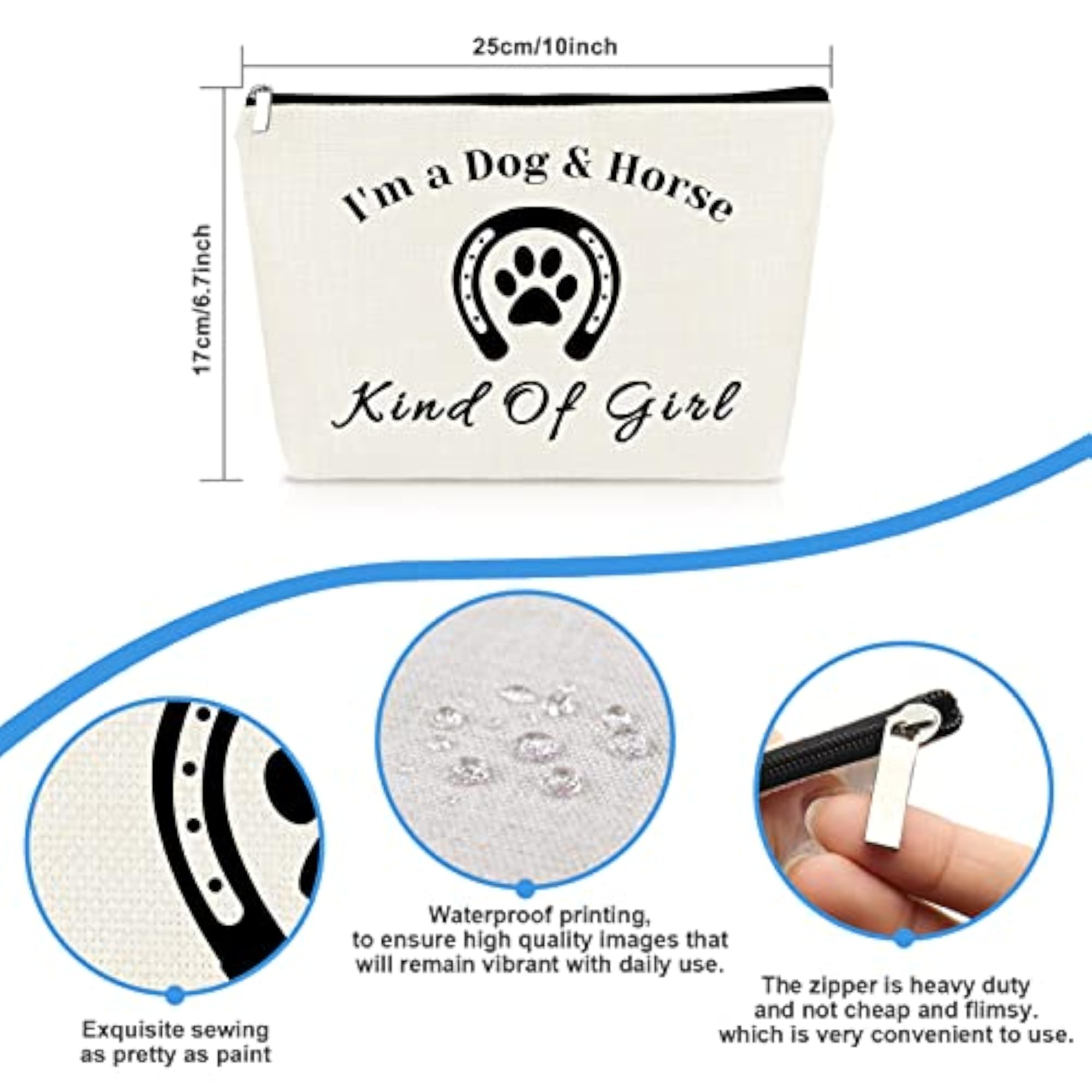 Dog & Horse Lover Makeup Bag, Travel Cosmetic Gift