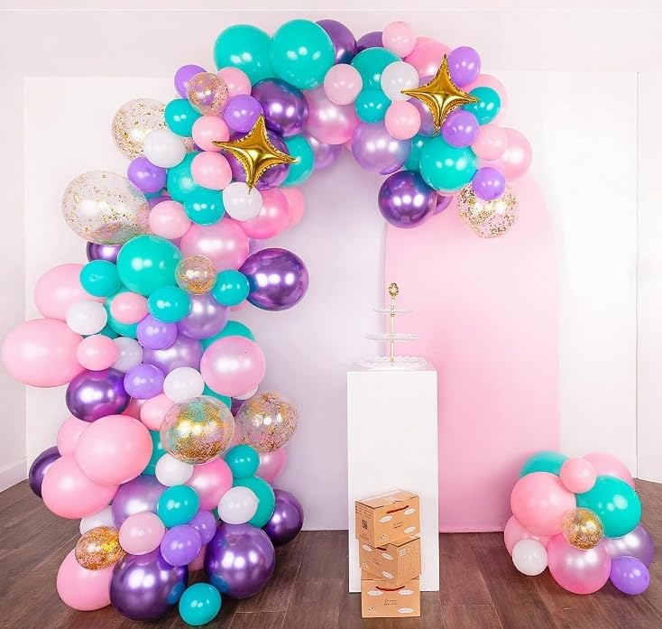 Image of Pink Purple Blue Balloons, 60PCS Hot Pink Balloons, 12 Inch Confetti Balloon Pastel Pink Teal Blue Metallic Purple Party Balloon for Girls Women Baby Shower Princess Wedding Birthday Party Decoration