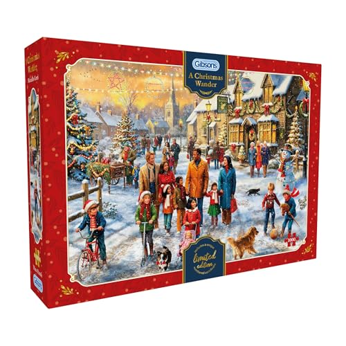 Gibsons A Christmas Wander 1000 Piece Limited Edition 2026 - Festive Jigsaw Puzzle for Adults - Winter Village Scene Artwork by Marcello Corti - Premium Sustainable UK/EU Made - Great Gift