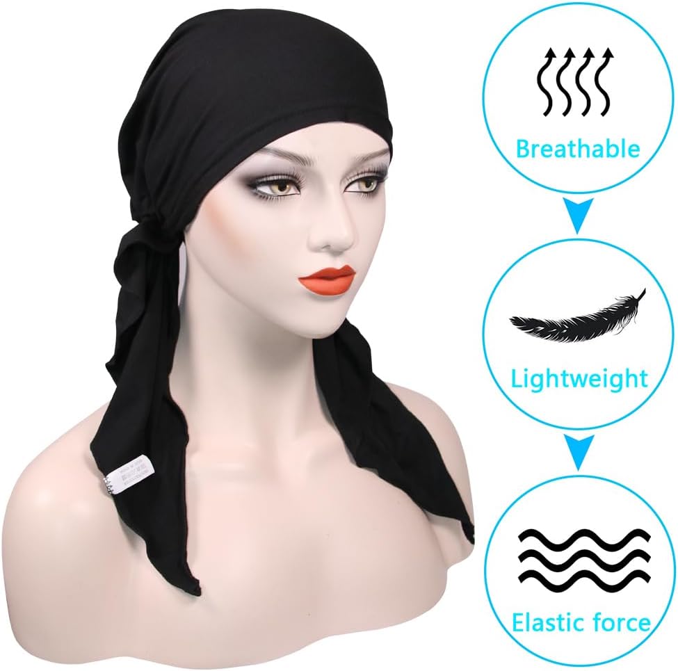 3 Packed Women's Pre Tied Head Scarves Slip On Chemo Beanies Hair Cover Headwrap Caps - Image 8