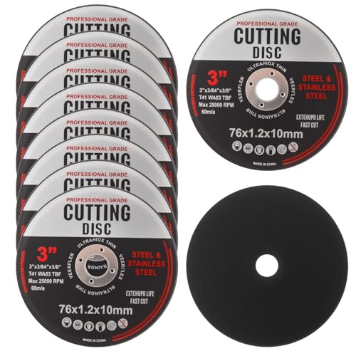 76mm Metal Cutting Discs, 3 inch Cut Off Wheels for Angle Grinder, Stainless Steel Precise Grinding Disc for Iron Aluminum Wood (76×10×1.2mm, 10Pcs)