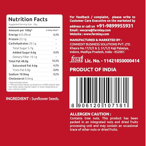 Image of Farmley Sunflower Seeds 200 gram I Sunflower Seeds for Eating | Diet Food | Healthy Snack | Raw seeds | Weight management | Source of Antioxidants Pack of 3