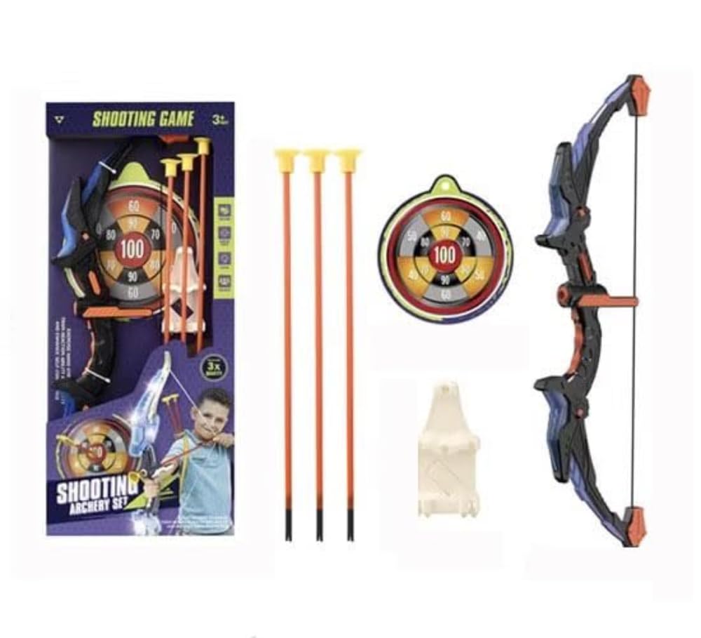 Childrens Bow and Arrow Set Kids Archery Toy Crossbow Toy for Kids Durable Plastic Material Fun Shooting Game Target Practice Toy (BLACK-BLUE)