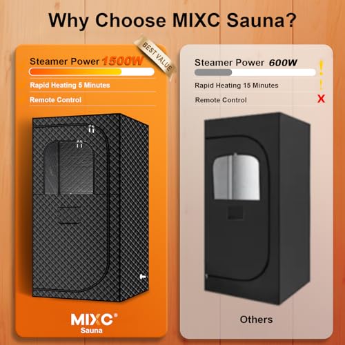 MIXC Portable Steam Sauna Box, Portable Sauna for Home, Person Sauna Tent Sauna Box at Home Spa with 2.6L & 1500W, Remote Control, Folding Chair (Single-Person Version-Black)