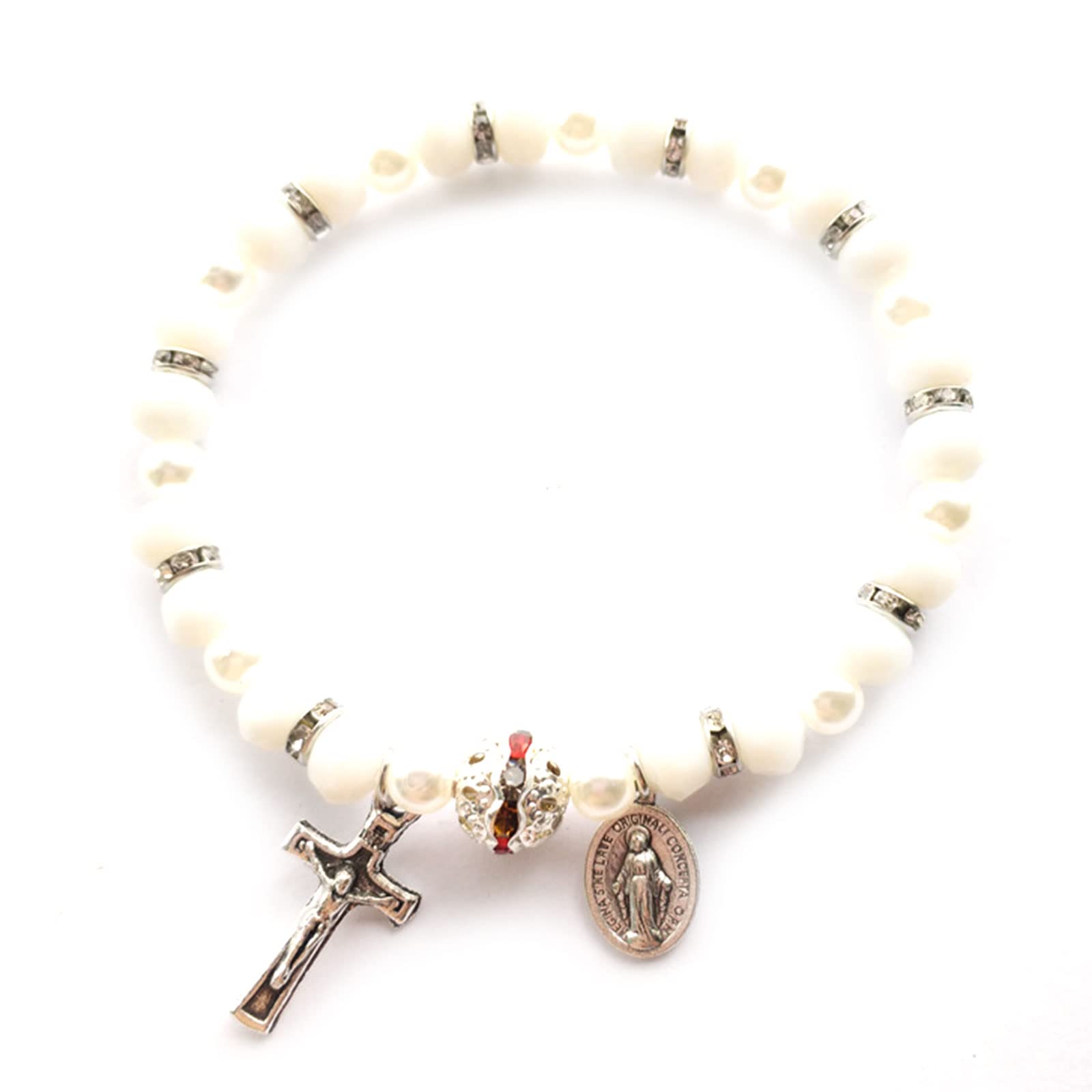 oringnat Catholic Women Crosses Charm Beaded Stretch Rosary Jewelry for Women Men