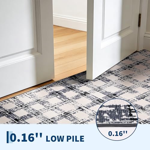 Garvee 9x12 Checkered Area Rug, Washable Modern Geometric Rug, Non Slip Low Pile Soft Carpet for Bedroom, Living Room, Dining Room, Black by Garvee - Used condition - Image 2