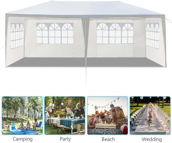 10'x20' Outdoor Party Tent with 6 Removable Sidewalls, Waterproof Canopy Patio Wedding Gazebo, White