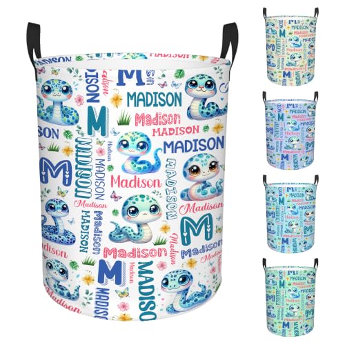Image of Custom Snake Laundry Hamper, Personalized Laundry Basket with Name, Customized Dirty Clothes Basket for Clothes Toy Bathroom Bedroom Storage,S-16.5 inchX 13.8 inch