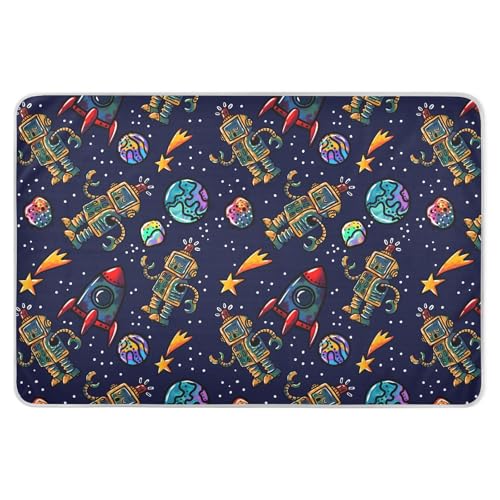 Robot Rockets Planets - Cubrecolchón extra grande reutilizable para niños pequeños, suave, absorbente, lindo forro de cama para niños, adultos, mascotas, 52 pulgadas de largo x 34 pulgadas de ancho