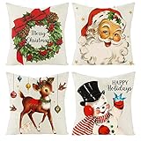 K1tpde 4PCS Vintage Christmas Pillow Covers, 18x18 in Set of 4 Cushion Pillow Covers for Home Decora