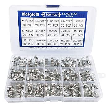 Fast-Blow Glass Fuse Assortment, 5 x 20mm, 300 Pcs, 15 Values