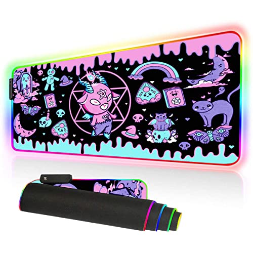 Pastel Purple Cat Pentacle Star Extra Large Thick Rgb Mousepad Led, Devil Occult Baphomet Zodiac Aries Gothic Tarot Led Desk Mat Anime Gaming, Witch Gifts, Kawaii Mouse Mat Led Anime Stuff Gamer Hg #TOP6