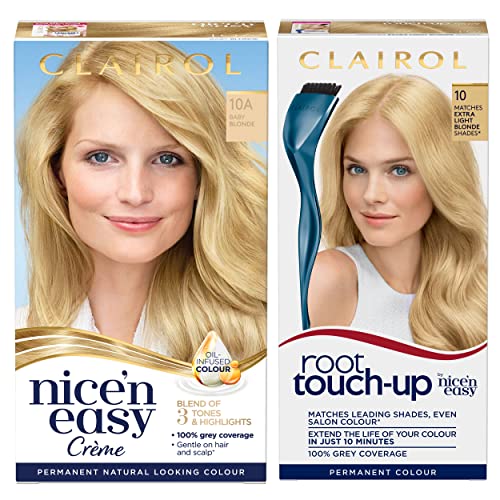 Image of Clairol Nice' n Easy Crème, Natural Looking Oil Infused Permanent Hair Dye, 10A Baby Blonde & Root Touch-Up Permanent Hair Dye, 10 Extra Light Blonde