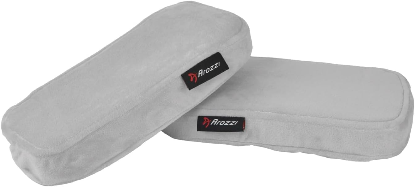 Arozzi Memory Foam Armrest Pads for Gaming Chair with Adjustable Band, Home Office Chair Arm Pads, Ergonomic Memory Foam Pad (Grey, Set of 2)