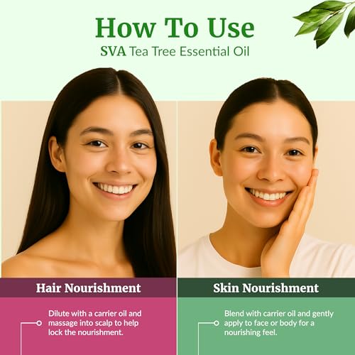 Image of SVA Tea Tree Essential Oil 4 Fl Oz - for Diffuser, Skin & Hair Care - Ideal for Massage & DIY Blends - with Dropper