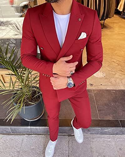 Men's Suit Fashion Double Breasted Casual Suit 2 Piece for Wedding Suit (Blazer +Trousers)2