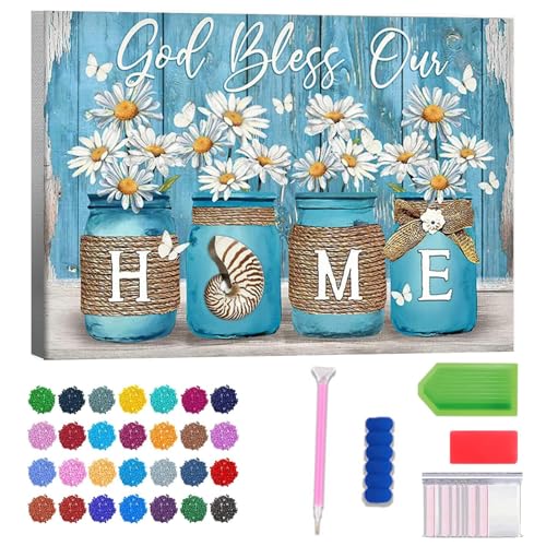 Lophomie Diamond Art Kits for Adults, 5D Daisy Diamond Painting Kits for Adults Beginners, DIY Inspirational Full Round Dots Drill Gem Art Kit for Gift Home Wall Decor 16x12 Inch