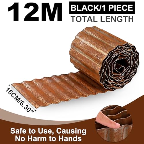 Metal Garden Edging Rust Look 12m x 15cm, Flexible Galvanized Steel Lawn Edging Border, Rust-Resistant Landscape Divider for Flower Beds, Lawns, Pathways, Gravel and Driveway Edges by Cycayit - Image 2