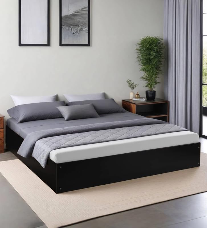 Image of Mintwud Pepperfry Engineered Wood King Size Bed with Box Storage | Wooden Double Bed Cot Palang Furniture with Headboard for Home Bedroom Living Room and Hotel (Dark Wenge Finish)