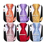 Barry.Wang 6 PCS Men Ties Set Silk Business Fashion Woven Necktie Handkerchief Cufflinks Paisley Stripe Wedding Party