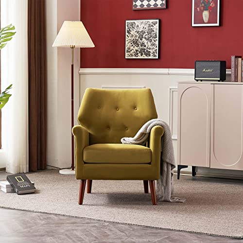 Lovspatio Mid-Century Modern Upholstered Button Tufted Sofa Chair,Accent Linen Fabric Armchair For Living Room,Bedroom,Office (Olive Green)… #TOP1