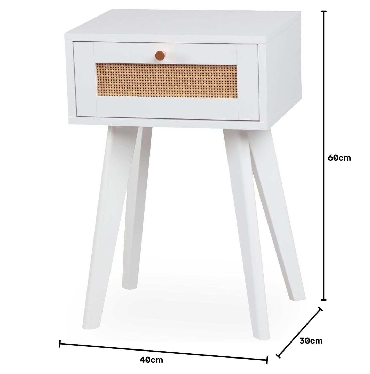 Menzzo Table de Chevet DALGORA 1 tiroir avec cannage – 40 cm – Meuble Chambre Blanc Moderne – Rangement Pratique
