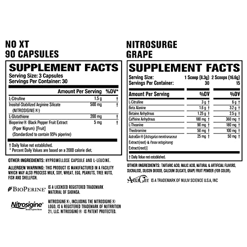 Jacked Factory Nitrosurge Pre-Workout In Grape & N.o. Xt Nitric Oxide Booster For Men & Women #TOP1