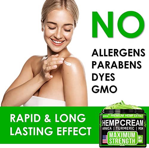 Hemp Cream Maximum Strength - Soothing Relief for Back, Neck, Feet & Nerves, Hands, Muscle and Joint Support - All-Natural Formula - Hemp Oil Gel Rub with MSM - Glucosamine, Turmeric, Arnica - 4 FL OZ - Thumbnail 5