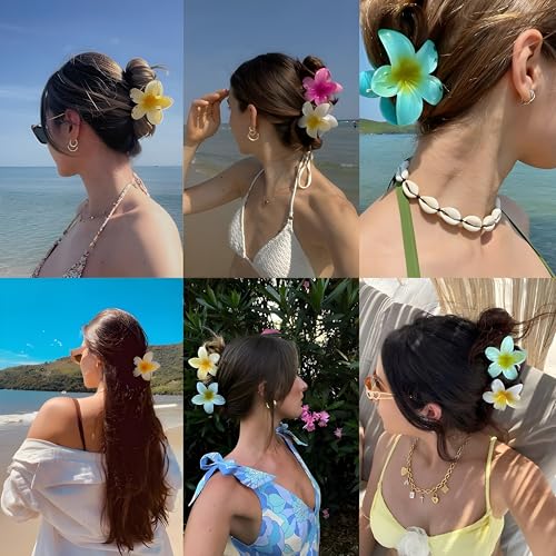 Image of ELAYNA 3Pcs Big Flower Hair Claw Clips Set for Women & Girls, Gradient Lily Design, Strong Hold, Stylish Hair Accessories, Cute Hair Grips, Multicolor