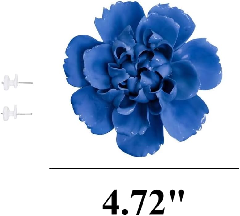 Royal,Blue,Peony, 4.72",Ceramic Flower Wall Art, 3D Wall Hanging Decor,Artificial Flower Wall Sculpture，Handcrafted 3D Hanging Porcelain Flowers, Porcelain Flower Wall Décor image 2