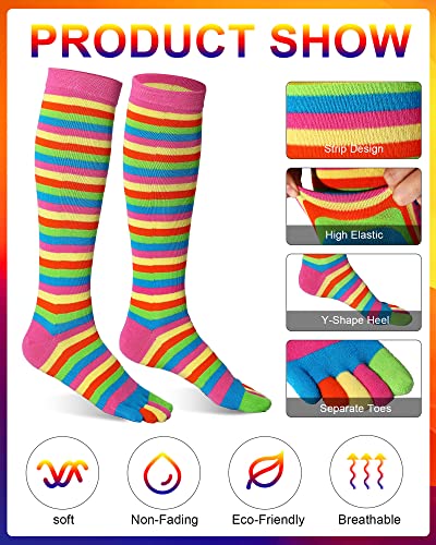 Bonuci 6 Pairs Rainbow Toe Socks Women Cotton Knee High Separated Striped Long LGBT Pride Sock3