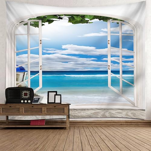 Tapisserie murale chambre vue de la fenetre ciel bleu azur et mer pour s'évader au quotidien