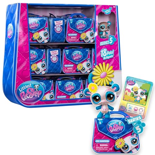 Littlest Pet Shop Bandai Series 5 Pet Surprise Single Boxes x 18 | Each Mystery Box Contains 1 LPS Mini Pet Toy 1 Accessory 1 Collector Card and 1 Virtual Code | Toys for Girls and Boys