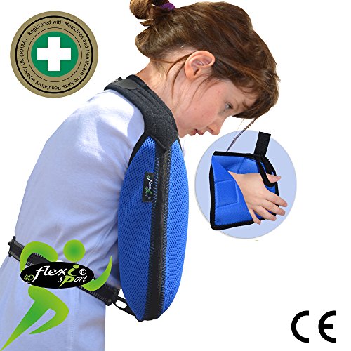 4Dflexisport - Cabestrillo para brazo/hombro, bolsillo profundo, apoyo para rehabilitación muy cómodo, antitranspirable e hipoalergénico, azul cobalto, 6-8 años