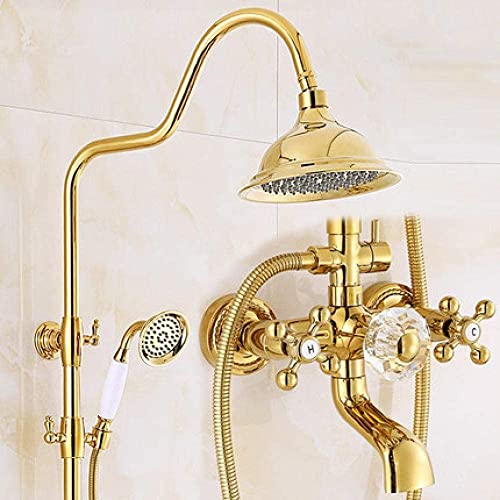 Grifos de Ducha de 2 Colores Juego de Ducha de Lluvia de latón de Lujo Montaje en Pared con Doble manija Grifo de baño Dorado con Barra de Empuje Grifo para bañera-Decoración Dorada y Dorada