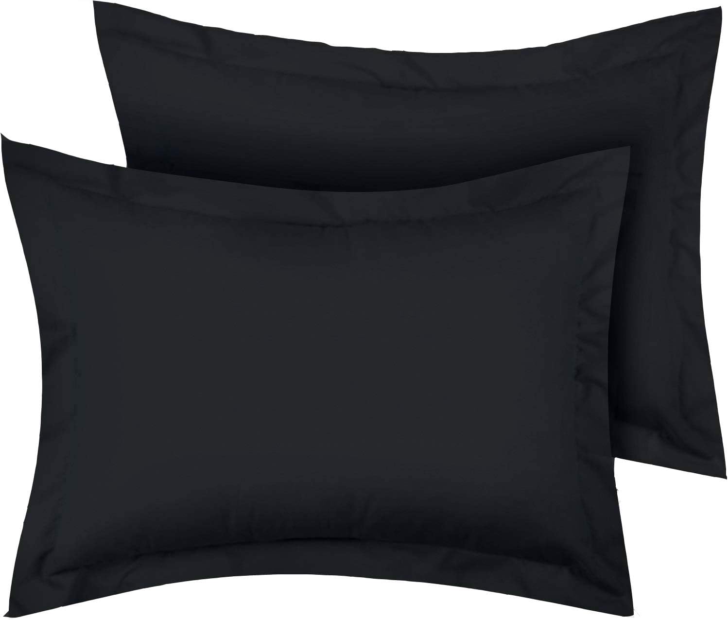 AMAY 100% Egyptian Cotton Super Soft 2PC Pillow Shams Solid Pattern-800 Thread Counts Cushion Cover Standard (20x26) Black Solid
